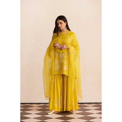 One Not Two Yellow Sharara with Kurti and Slip (Set of 3)