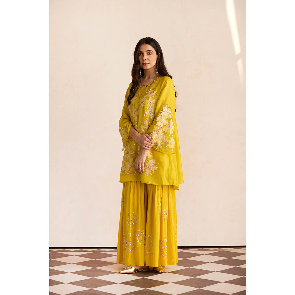 One Not Two Yellow Sharara with Kurti and Slip (Set of 3)