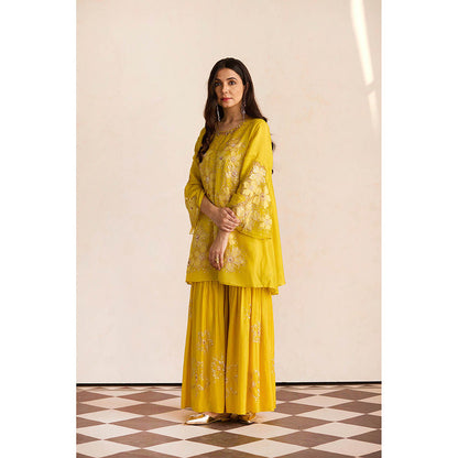 One Not Two Yellow Sharara with Kurti and Slip (Set of 3)