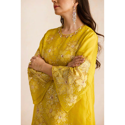 One Not Two Yellow Sharara with Kurti and Slip (Set of 3)