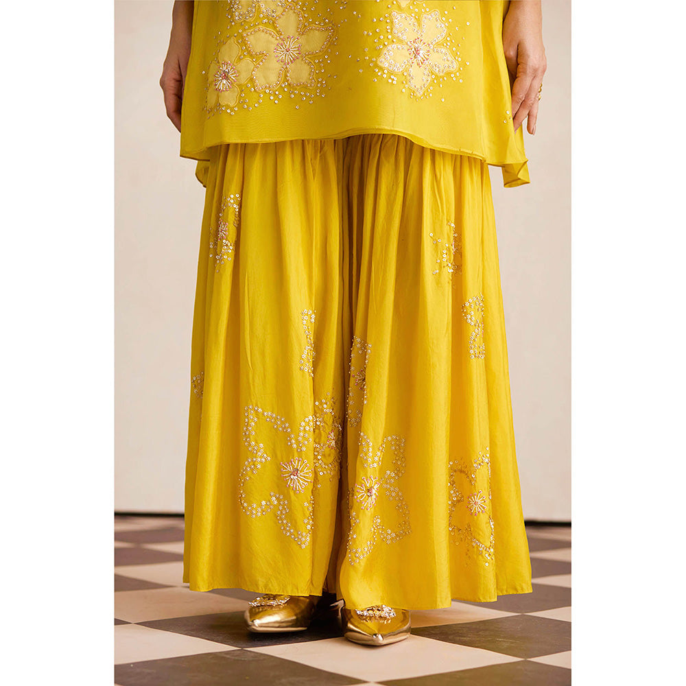One Not Two Yellow Sharara with Kurti and Slip (Set of 3)