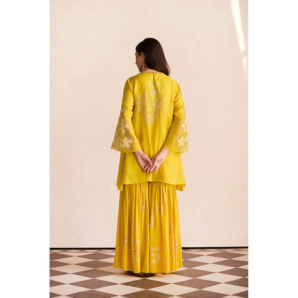 One Not Two Yellow Sharara with Kurti and Slip (Set of 3)