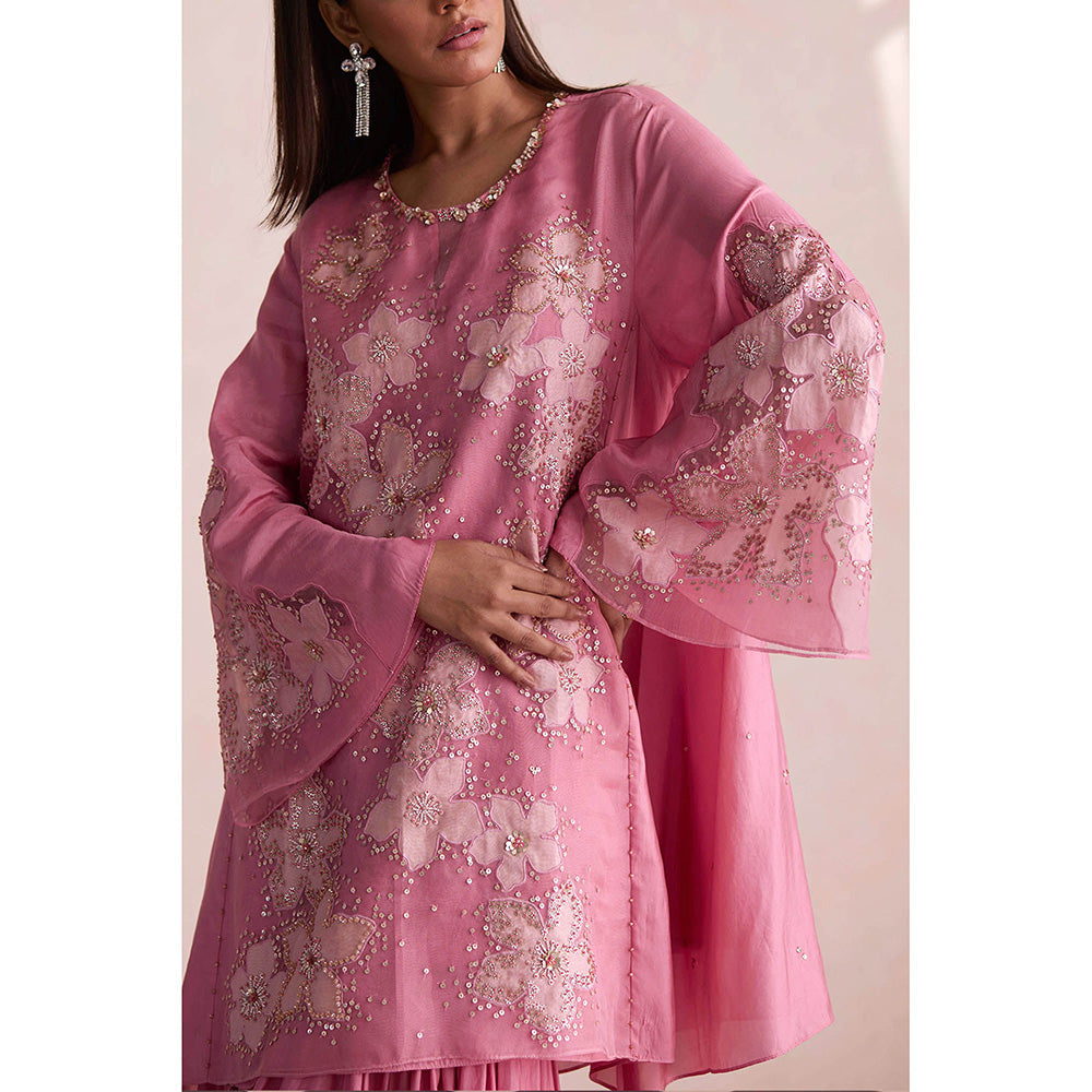 One Not Two Mauve Sharara with Kurti and Slip (Set of 3)