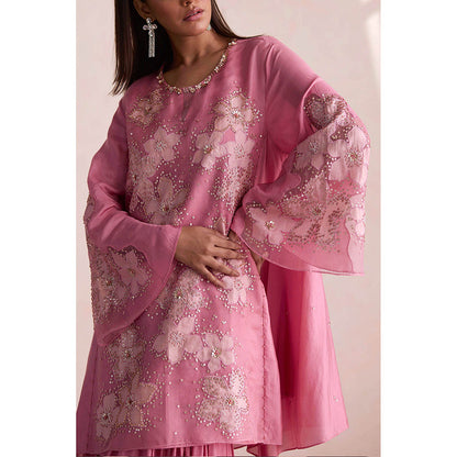 One Not Two Mauve Sharara with Kurti and Slip (Set of 3)