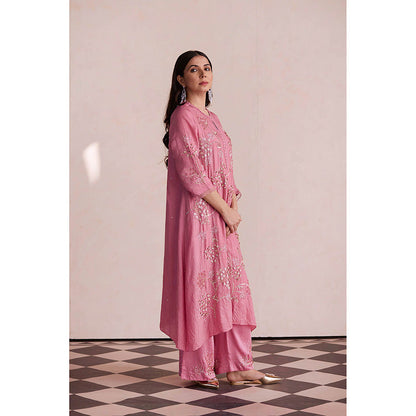 One Not Two Pink Embroidered Kurta with Slip and Palazzo (Set of 3)