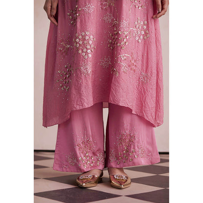 One Not Two Pink Embroidered Kurta with Slip and Palazzo (Set of 3)