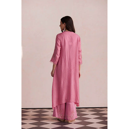 One Not Two Pink Embroidered Kurta with Slip and Palazzo (Set of 3)
