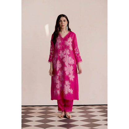 One Not Two Hot Pink Kurta with Slip and Pant (Set of 3)