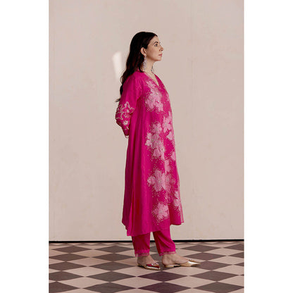 One Not Two Hot Pink Kurta with Slip and Pant (Set of 3)
