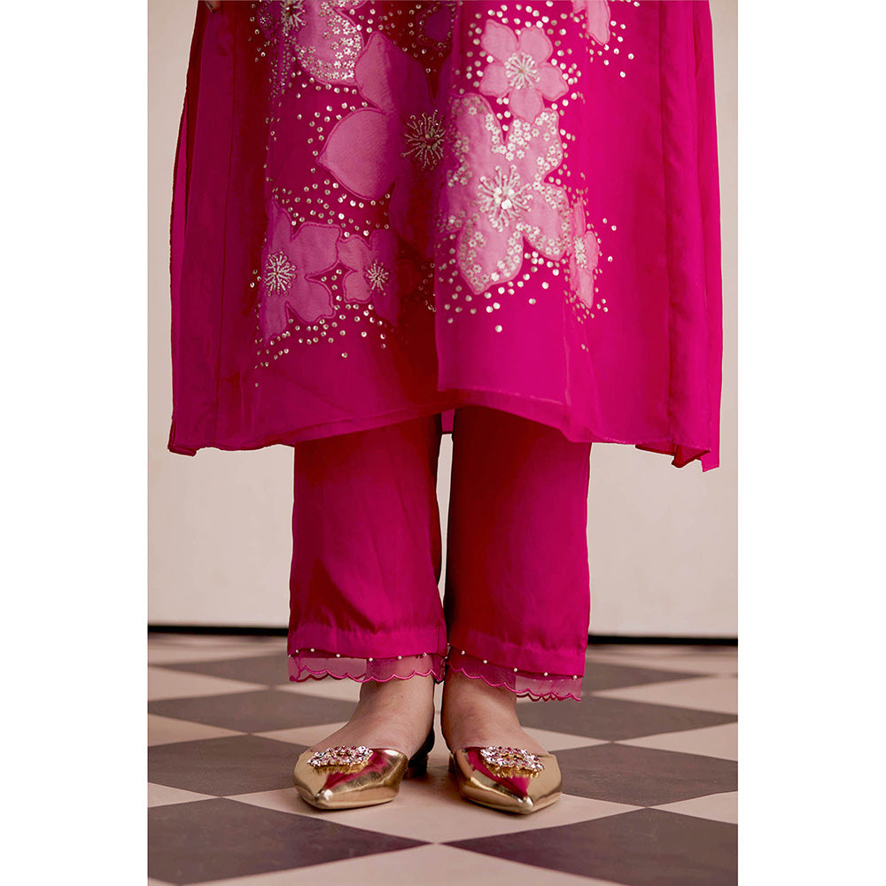 One Not Two Hot Pink Kurta with Slip and Pant (Set of 3)