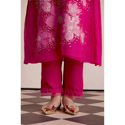 One Not Two Hot Pink Kurta with Slip and Pant (Set of 3)