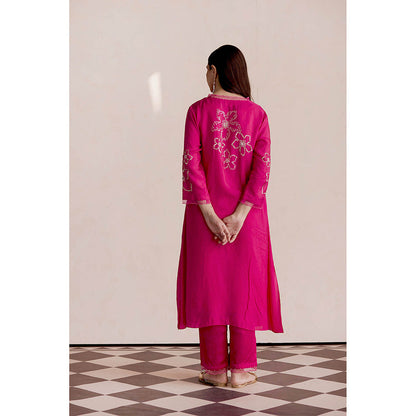 One Not Two Hot Pink Kurta with Slip and Pant (Set of 3)