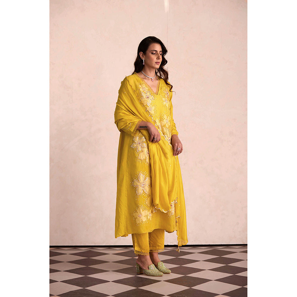 One Not Two Yellow Kurta with Slip and Pant (Set of 3)