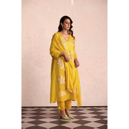 One Not Two Yellow Kurta with Slip and Pant (Set of 3)