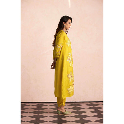 One Not Two Yellow Kurta with Slip and Pant (Set of 3)