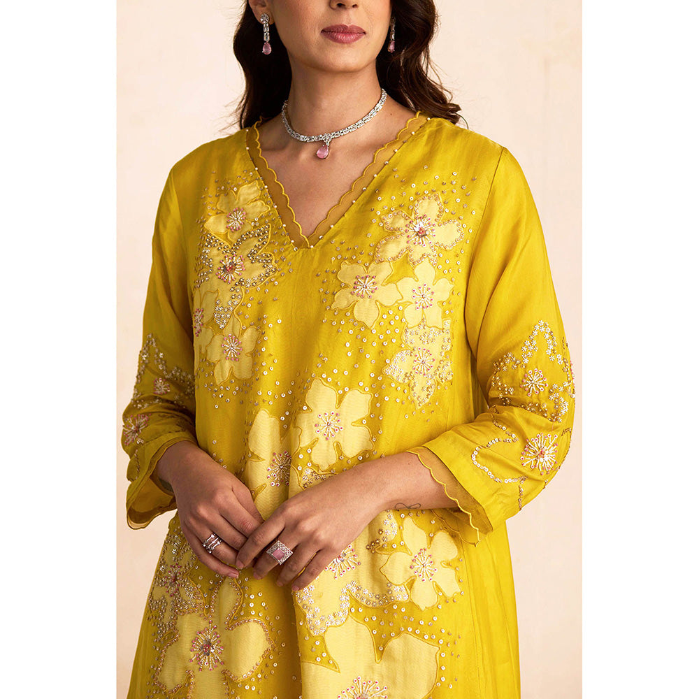 One Not Two Yellow Kurta with Slip and Pant (Set of 3)