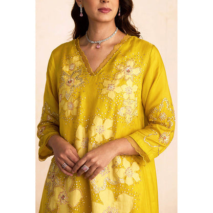 One Not Two Yellow Kurta with Slip and Pant (Set of 3)
