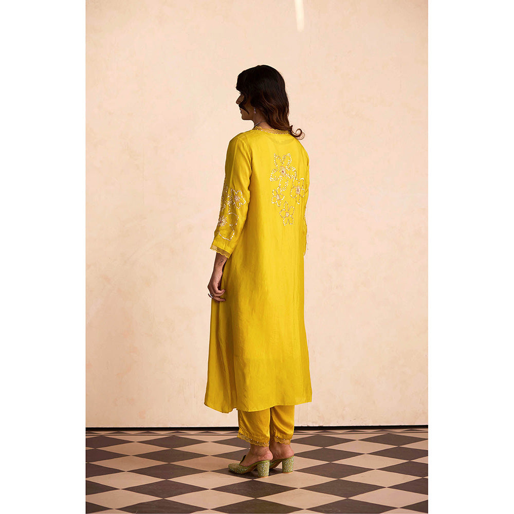 One Not Two Yellow Kurta with Slip and Pant (Set of 3)