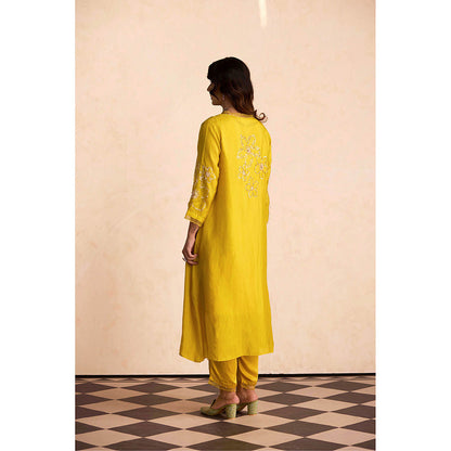 One Not Two Yellow Kurta with Slip and Pant (Set of 3)