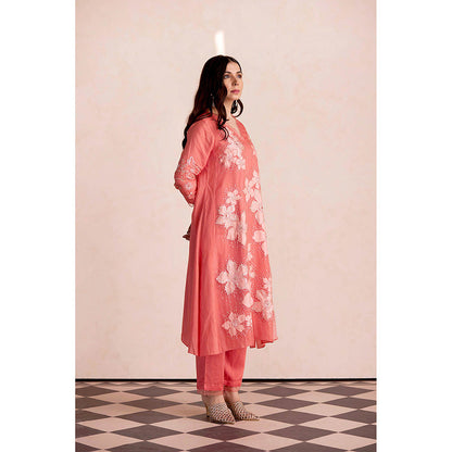 One Not Two Coral Kurta with Slip and Pant (Set of 3)