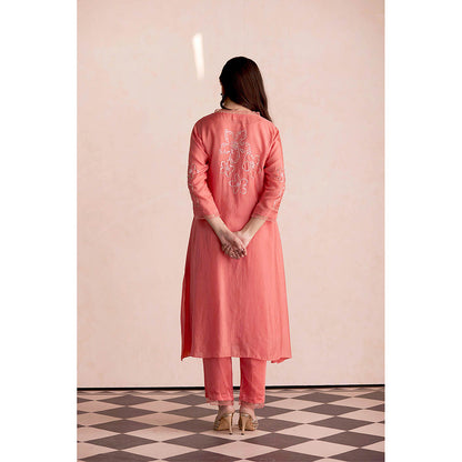 One Not Two Coral Kurta with Slip and Pant (Set of 3)