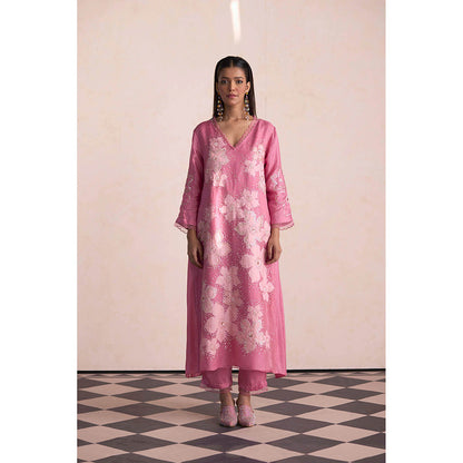 One Not Two Pink Kurta with Slip and Pant (Set of 3)