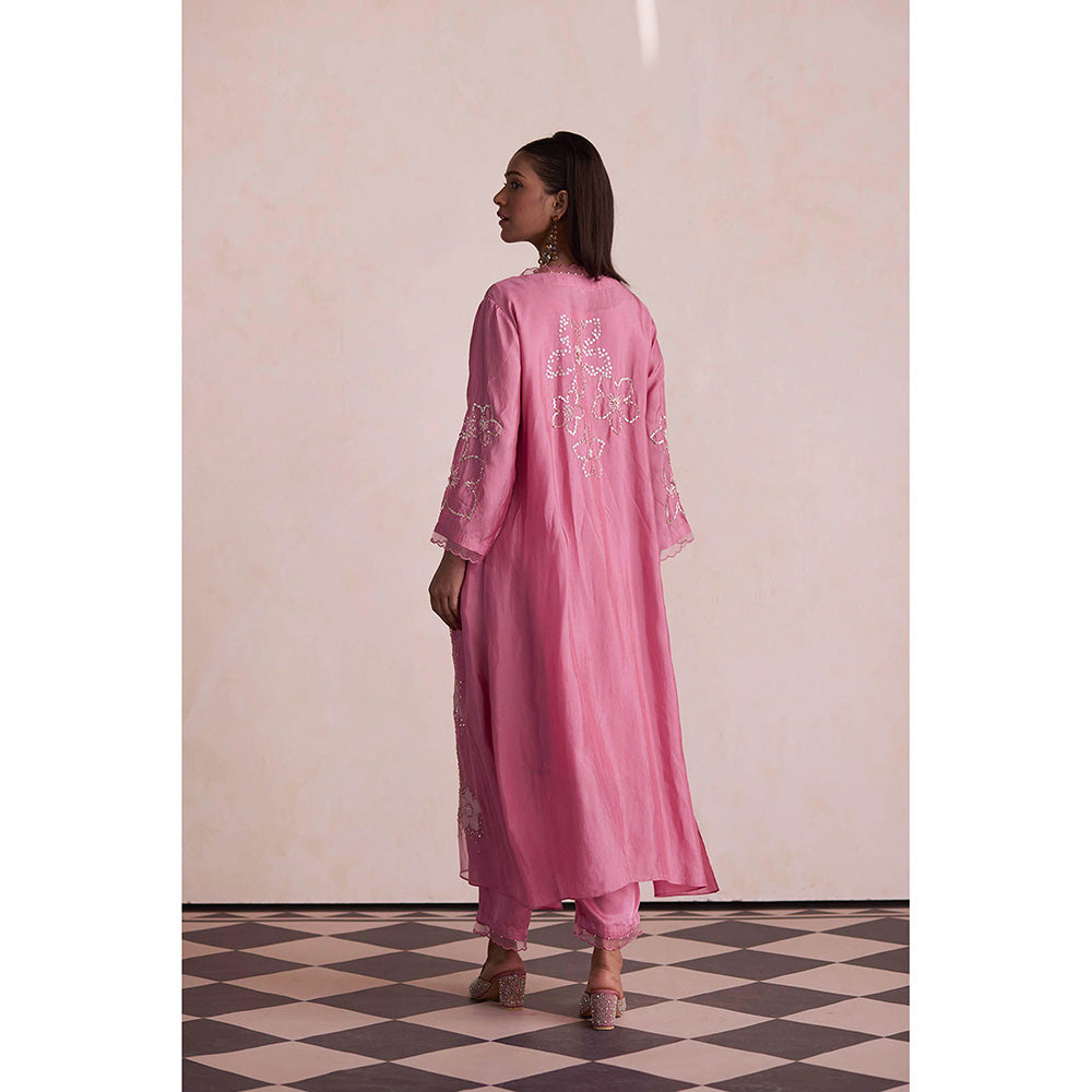 One Not Two Pink Kurta with Slip and Pant (Set of 3)