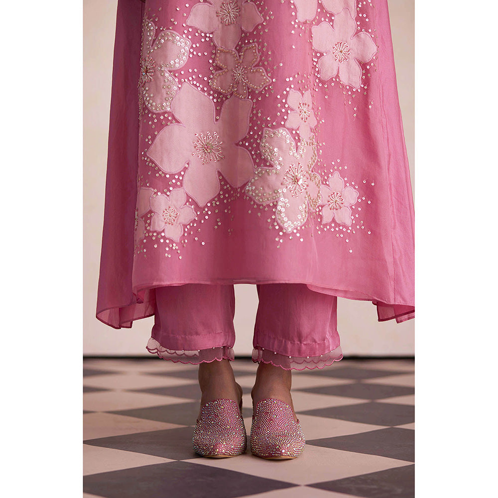One Not Two Pink Kurta with Slip and Pant (Set of 3)