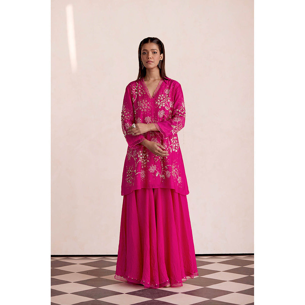 One Not Two Hot Pink Embroidered Sharara with Kurti (Set of 2)