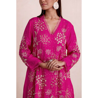 One Not Two Hot Pink Embroidered Sharara with Kurti (Set of 2)