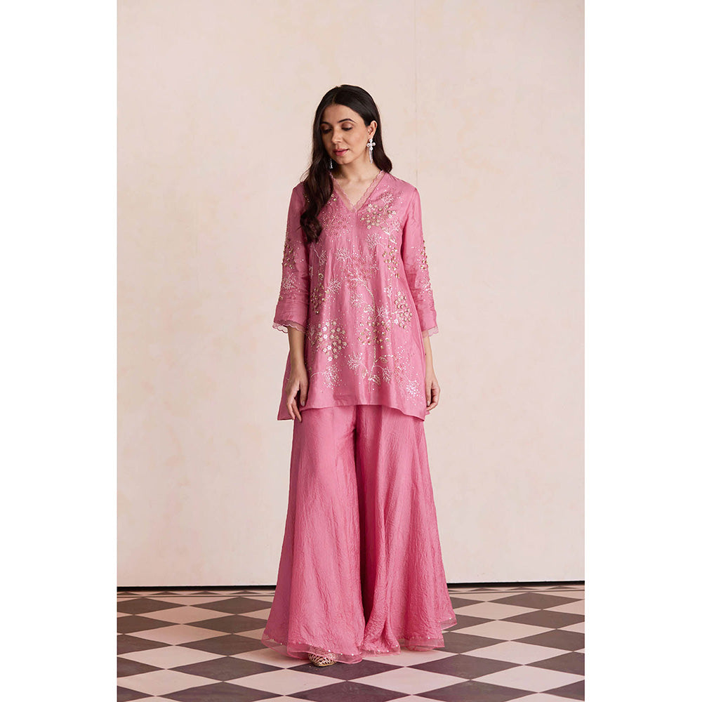 One Not Two Rose Pink Sharara with Kurti (Set of 2)