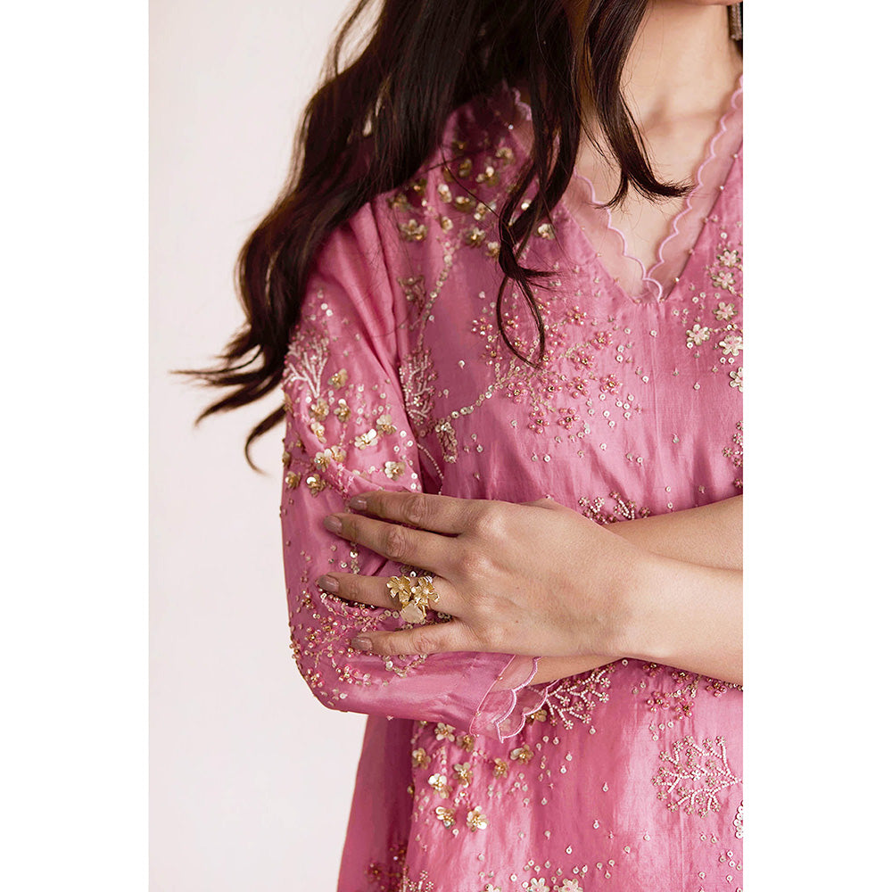 One Not Two Rose Pink Sharara with Kurti (Set of 2)