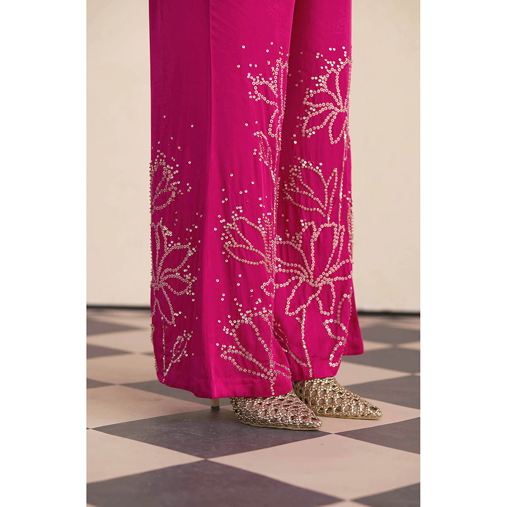 One Not Two Rose Pink Silk Kurti with Pant and Slip (Set of 3)