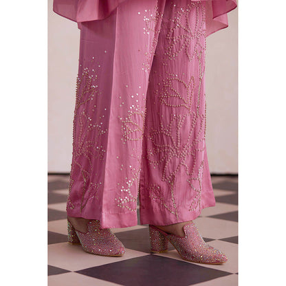 One Not Two Rose Pink Silk Kurti with Pant and Slip (Set of 3)