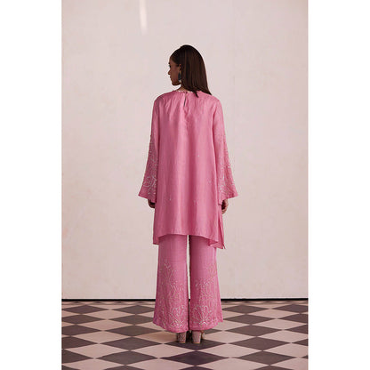 One Not Two Rose Pink Silk Kurti with Pant and Slip (Set of 3)