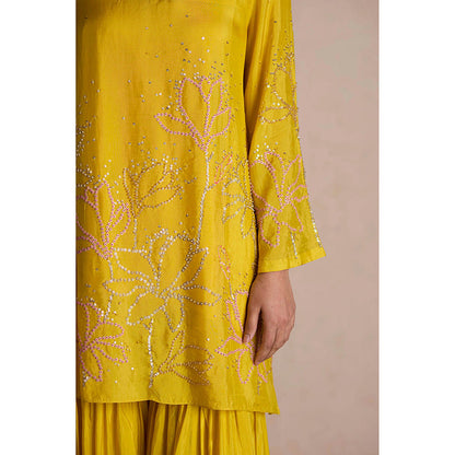 One Not Two Yellow Silk Sharara with Kurti and Slip (Set of 3)