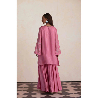 One Not Two Pink Silk Sharara with Kurti and Slip (Set of 3)