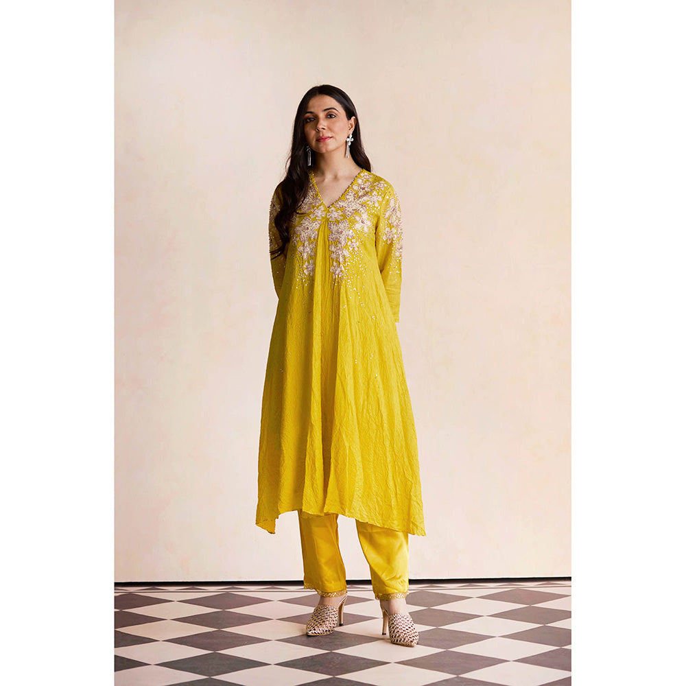 One Not Two Yellow Anarkali with Pant and Slip (Set of 3)