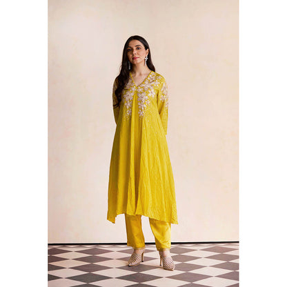 One Not Two Yellow Anarkali with Pant and Slip (Set of 3)