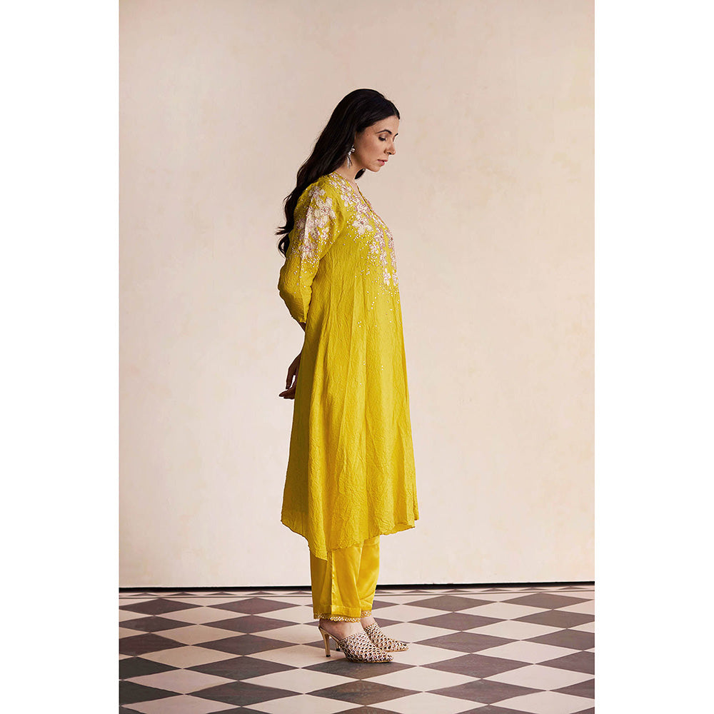 One Not Two Yellow Anarkali with Pant and Slip (Set of 3)