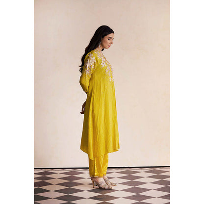 One Not Two Yellow Anarkali with Pant and Slip (Set of 3)