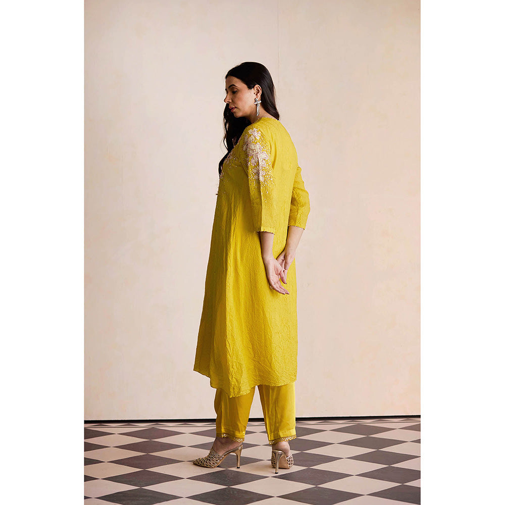One Not Two Yellow Anarkali with Pant and Slip (Set of 3)