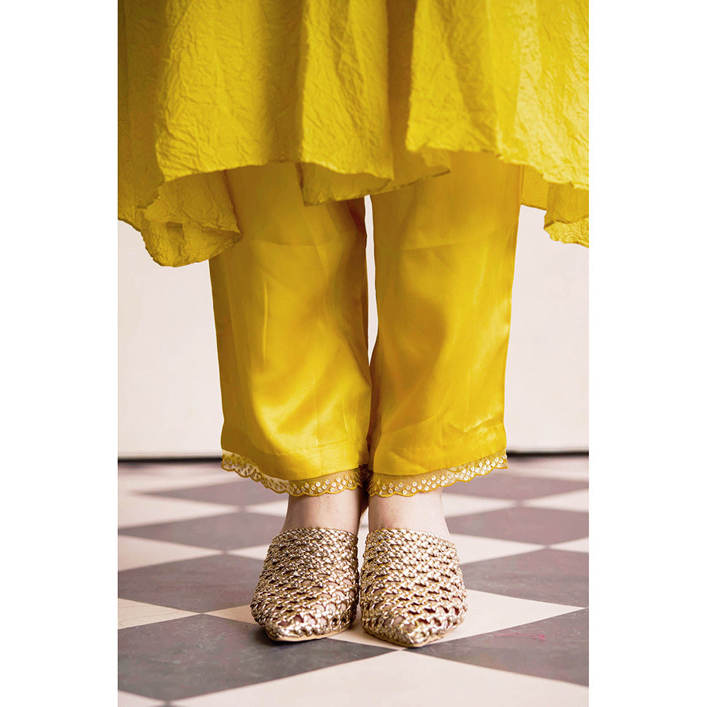 One Not Two Yellow Anarkali with Pant and Slip (Set of 3)