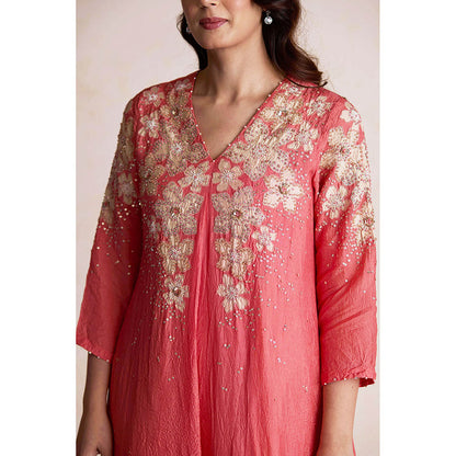 One Not Two Coral Anarkali with Pant and Slip (Set of 3)