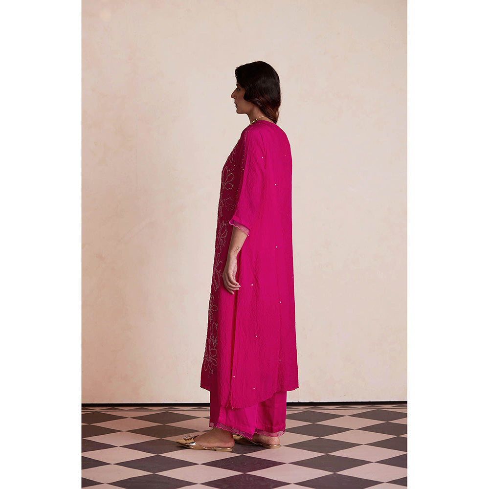 One Not Two Pink Silk Kurta with Palazzo and Slip (Set of 3)