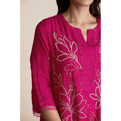 One Not Two Pink Silk Kurta with Palazzo and Slip (Set of 3)