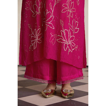 One Not Two Pink Silk Kurta with Palazzo and Slip (Set of 3)