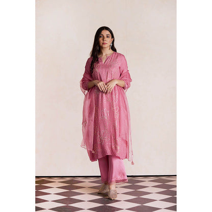 One Not Two Mauve Silk Kurta with Palazzo and Slip (Set of 3)
