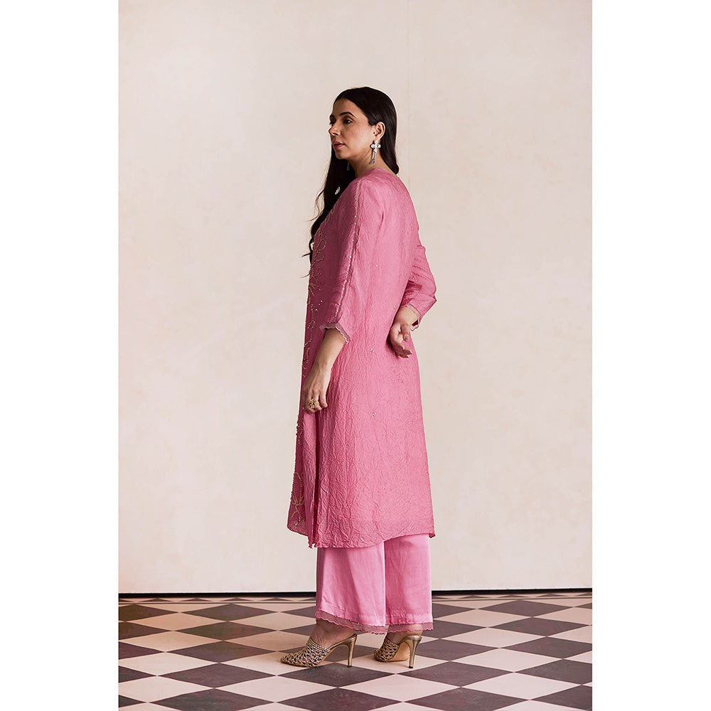 One Not Two Mauve Silk Kurta with Palazzo and Slip (Set of 3)