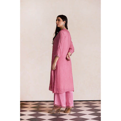 One Not Two Mauve Silk Kurta with Palazzo and Slip (Set of 3)